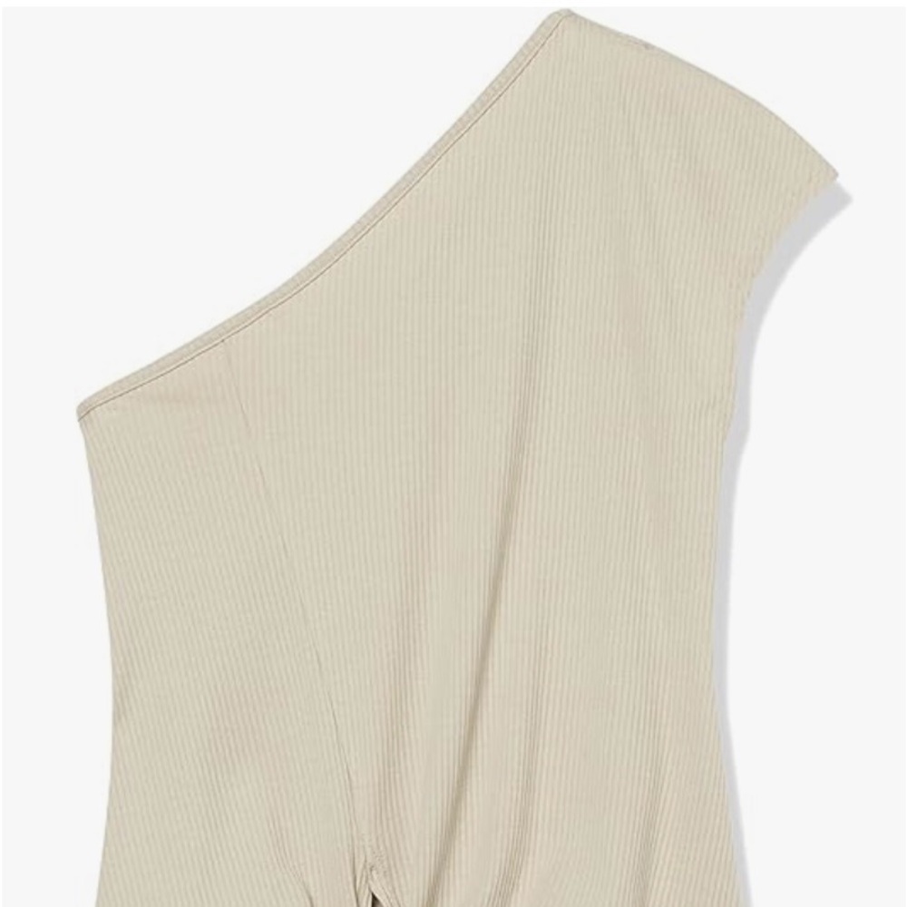 Terea Beige One Shoulder Ribbed Tie Front Top Size S - Picture 5 of 9